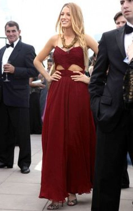 Burgundy Blake Lively Spaghetti Straps Prom Celebrity Evening Dress Se –  Hoprom