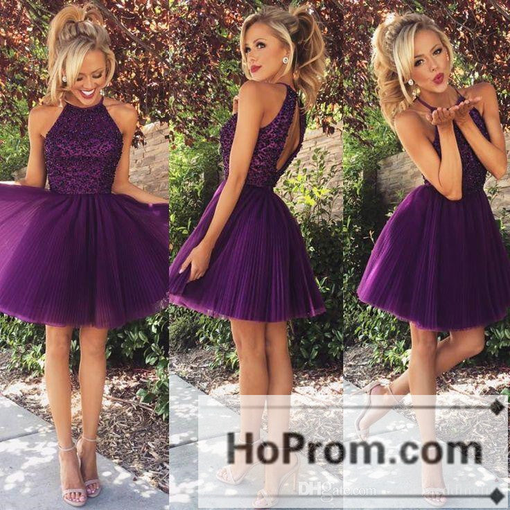 Purple Short Tulle A-Line Prom Dresses Homecoming Dresses