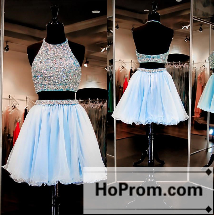 Two Piece Halter Beaded Short Prom Dresses Homecoming Dresses