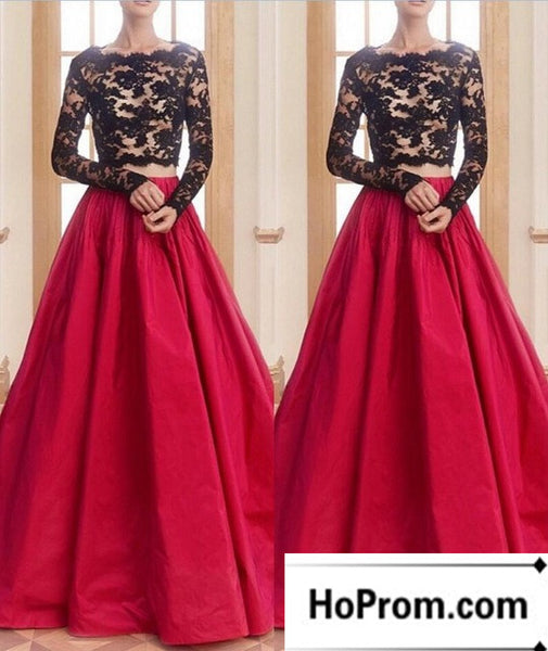 Two Piece Long Sleeve Prom Dress Evening Dresses