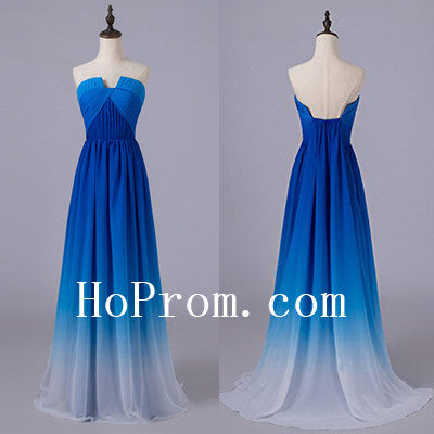 Blue White Prom Dresses,Straps Prom Dress,Evening Dress