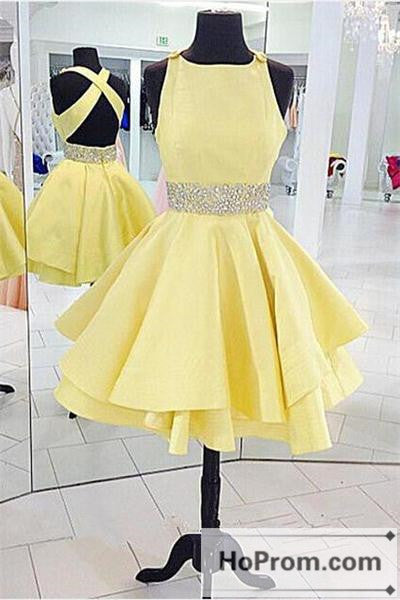 Short Yellow Cross Back Dresses Homecoming Dresses