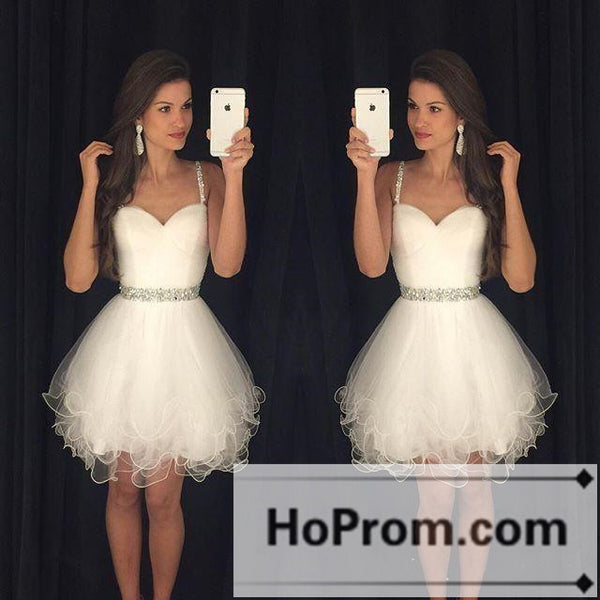 White Organza Short Straps Prom Dresses Homecoming Dresses