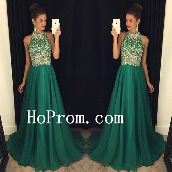 Sparkly Crystal Prom Dresses,Green Prom Dress,Evening Dress