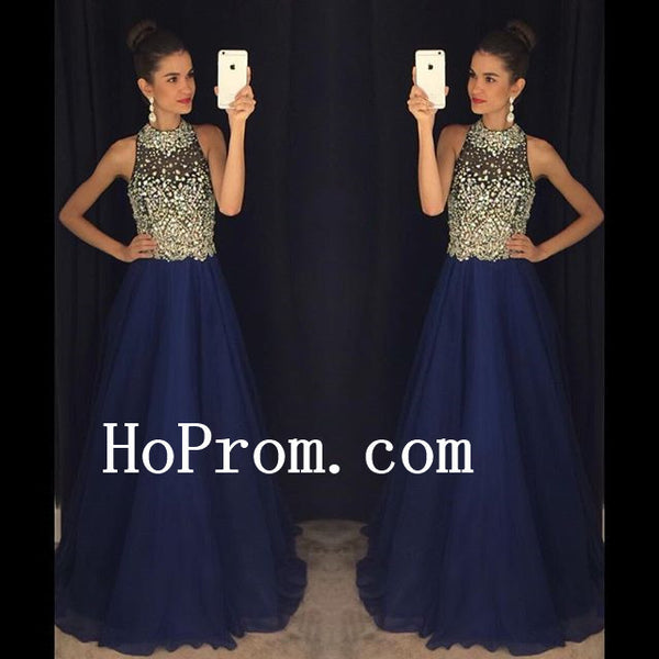 Sparkly Crystal Prom Dresses,Blue Prom Dress,Evening Dress
