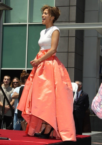 Orange White Jennifer Lopez (J.Lo) Sleeveless Bowknot Dress Satin Prom Celebrity Dress Hollywood Walk of Fame