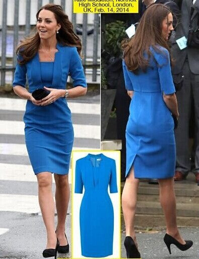 Blue Princess Kate Middleton Collar Cocktail Dress Wrap Prom Party Celebrity Dress