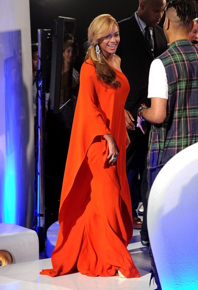 Orange Beyonce Knowles One Shoulder Gown Dress Prom Celebrity Evening Dress MTV Video Music Awards