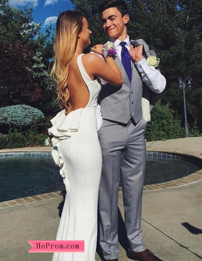 sexy white prom dress Sexy White Open Back Long Jersey Prom Dress with Ruffle – Hoprom