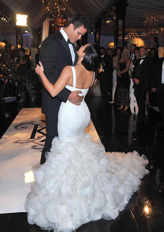 White Kim Kardashian Mermaid Ruched Wedding Dress Best Celebrity Dress –  Hoprom