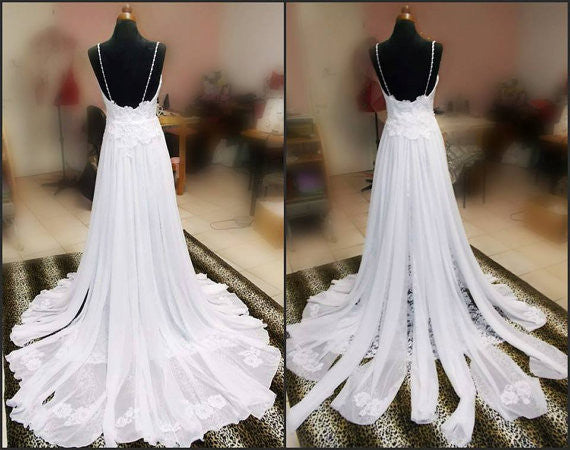 Spaghetti Straps Wedding Dress Bridal Gowns, Backless Lace Wedding Dress