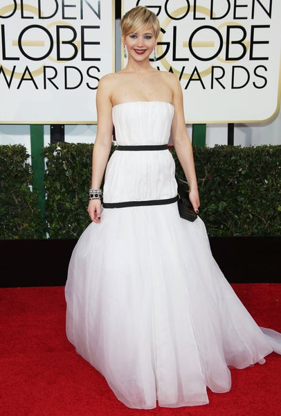 White Jennifer Lawrence Strapless Prom Red Carpet Dress Golden Globe Awards Ball Gown Online