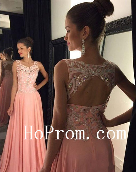 Backless Pink Prom Dresses,A-Line Prom Dress, Evening Dress