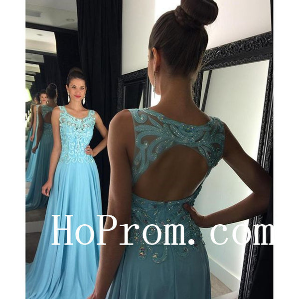 Backless Blue Prom Dresses,A-Line Prom Dress, Evening Dress