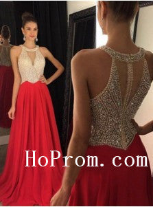Halter Prom Dresses,A-Line Red Prom Dress, Long Evening Dress