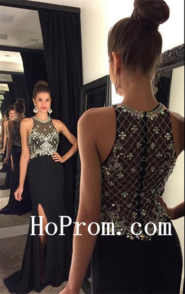 Slit Black Prom Dresses,A-Line Prom Dress, Long Evening Dress