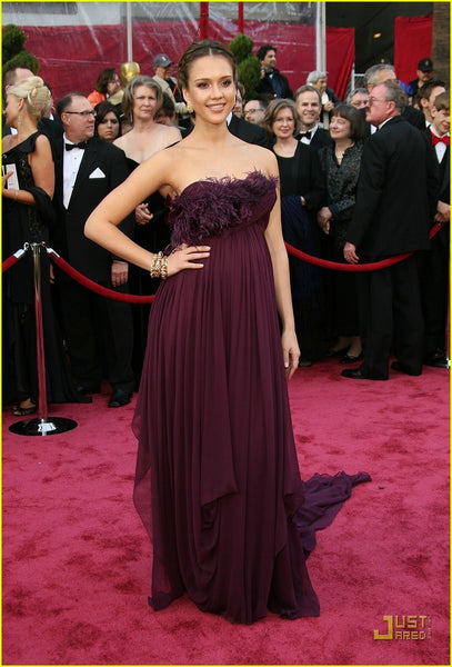 Grape Jessica Alba Strapless Chiffon Dress Open Back Prom Red Carpet Evening Dress Oscar Ceremony Gown