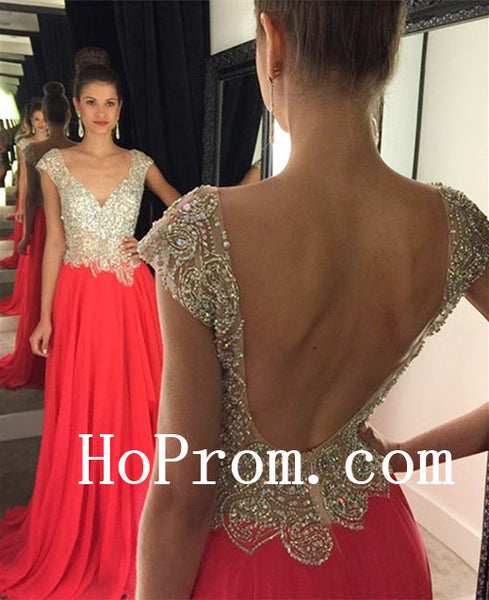 Open Back Prom Dresses ,V-Neck Prom Dress, Long Evening Dress