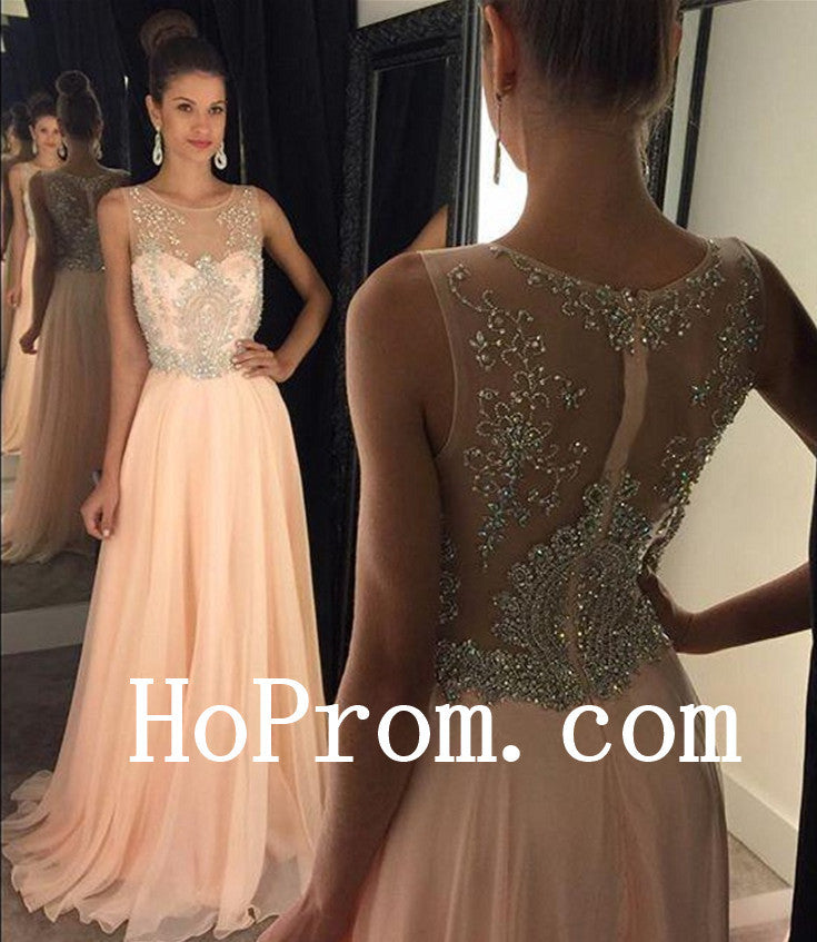 A-Line  Prom Dresses ,V-Neck Pink Prom Dress, Long Evening Dress