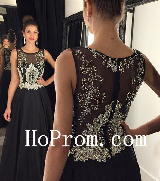 A-Line  Prom Dresses ,V-Neck Black Prom Dress, Long Evening Dress