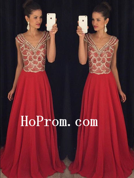 Red Chiffon Prom Dresses,Long Pom Dress,Chiffon Evening Dress