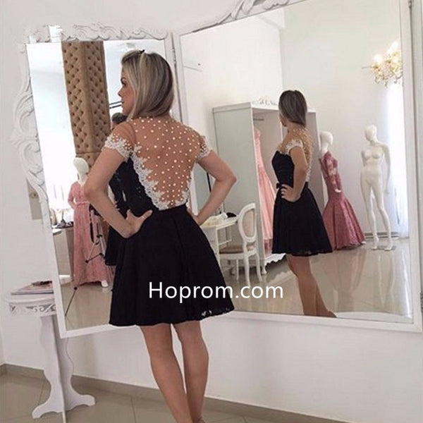 Illusion Black Mini Homecoming Dresses 2017 Mezuniyet Elbiseleri Sheer Back Party Gowns