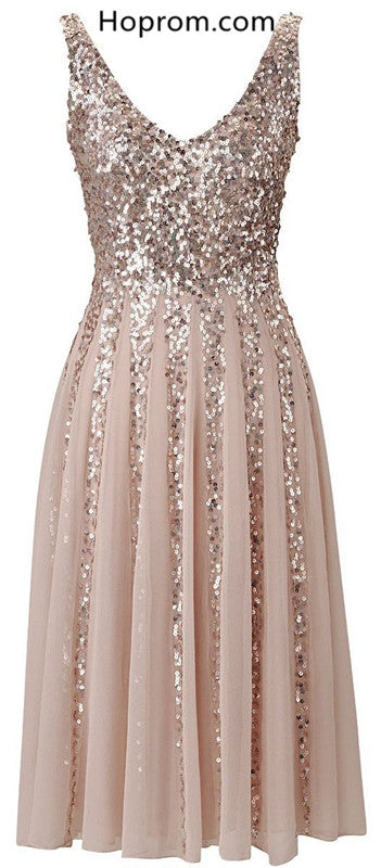 Brown Sequins Homecoming Dress, Long V Neck Homecoming Dress Hoprom Brown Sequins Homecoming Dress, Long V Neck Homecoming Dress Hoprom