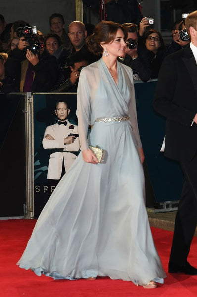 Blue Princess Kate Middleton Sheer Illusion Dress Long Sleeves Prom Red Carpet Dress Spectre Premiere