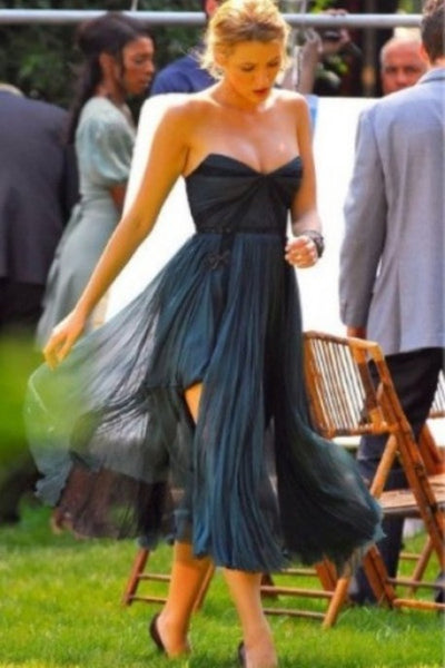 Blue Blake Lively Strapless Prom Celebrity Evening Dress Serena Van Der Woodsen Gossip Girl