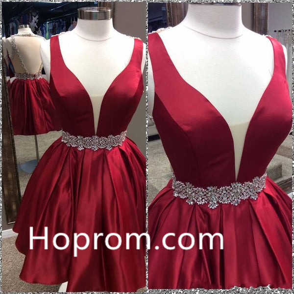 2020 Short Burgundy Sheer-Back Backless Homecoming Dresses