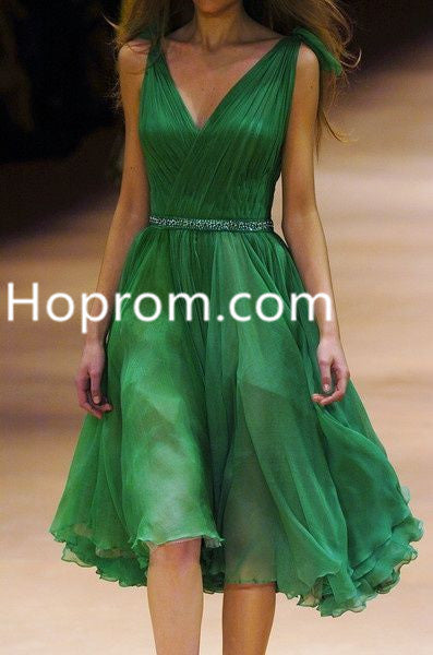 Green Chiffon V Neck Homecoming Dress, Long Homecoming Dress