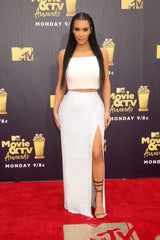 White Kim Kardashian (Kim K) Two Piece Sequins Dress Slit Prom Red Car –  Hoprom
