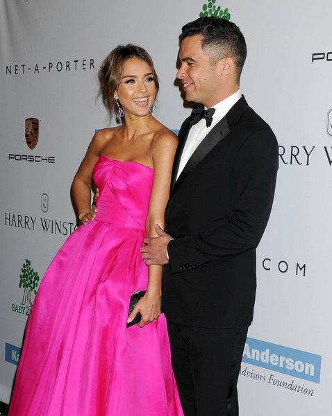 Fuchsia Jessica Alba Strapless A Line Dress Satin Prom Celebrity Formal Evening Dress Baby2Baby Gala