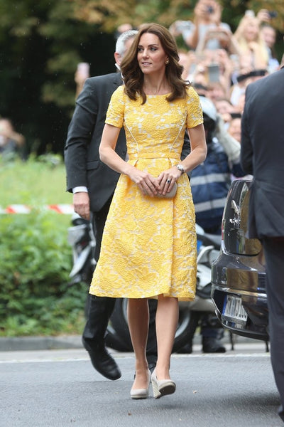 Yellow Princess Kate Middleton Lace Fit Dress Flare Knee Length Prom Celebrity Formal Dress In Germany