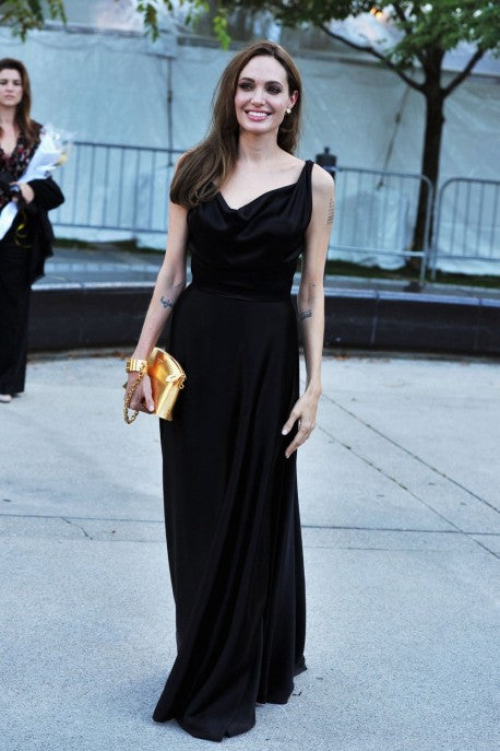Black Angelina Jolie Satin Prom Red Carpet Dress Toronto Film Festival Moneyball Premiere