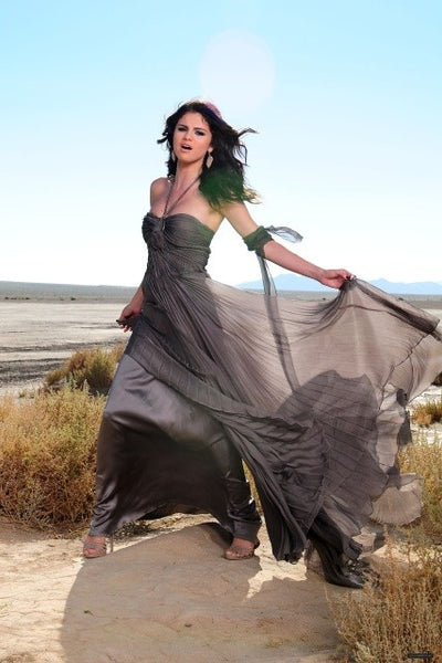 Grey Selena Gomez Tie Halter Chiffon Dress Pleated Prom Celebrity Evening Dress A Year Without Rain