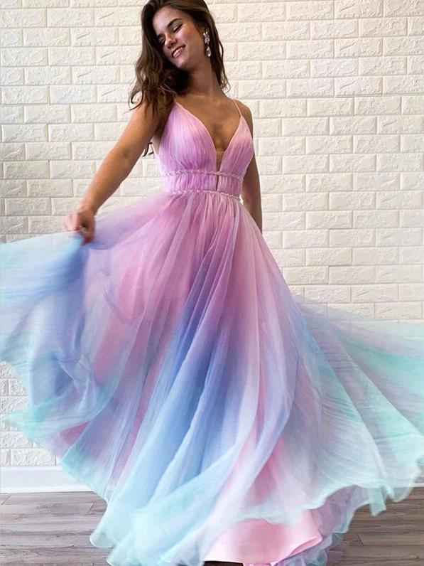 A Line Long Chiffon Prom Dresses Spagheeti Straps ombre Evening Dresse Hoprom A Line Long Chiffon Prom Dresses Spagheeti Straps ombre Evening Dresse Hoprom
