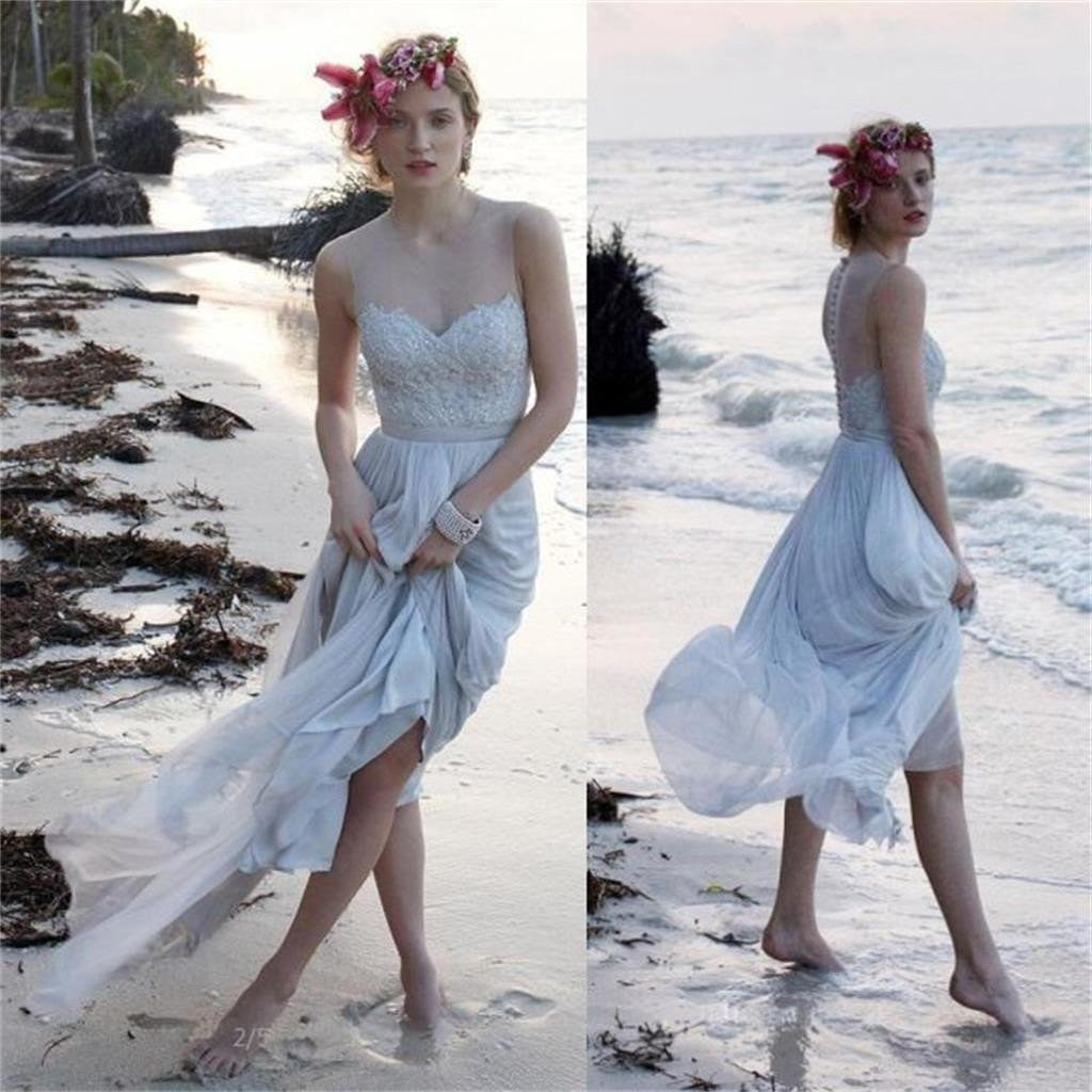 Lace Chiffon Wedding Bridal Dress, Beach Wedding Party Dress – Hoprom
