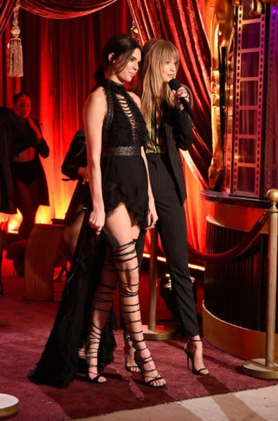 Black Kendall Jenner Lace-up High Low Dress Choker Neck Red Carpet Dress MTV Movie Awards