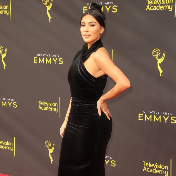 Black Kim Kardashian (Kim K) Velvet Asymmetrical Sheath Dress High Neck Prom Red Carpet Dress Emmys