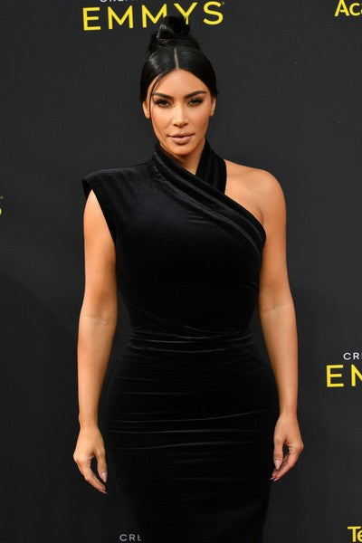 Black Kim Kardashian (Kim K) Velvet Asymmetrical Sheath Dress High Neck Prom Red Carpet Dress Emmys