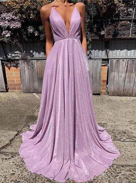 Sparkly Lilac Backless Prom Dresses Sexy Spaghetti Straps Evening Dresses