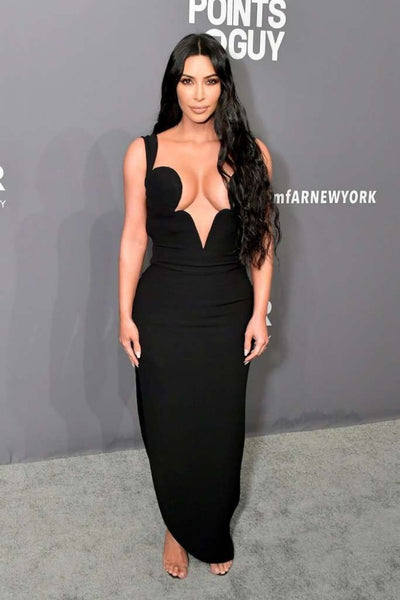 Black Kim Kardashian (Kim K) Low V Neck Dress Slit Prom Celebrity Evening Dress amfAR New York Gala