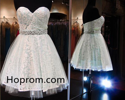 White Sweetheart Chiffon Homecoming Dress, Short Beadings Homecoming Dress