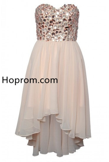 Cream White Crystal Homecoming Dress, Chiffon Homecoming Dress