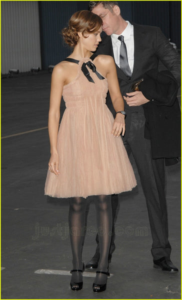 Pink Peachy Jessica Alba Halter Short Prom Red Carpet Formal Dress Santa Monica Airport Graduation Homecoming Dress