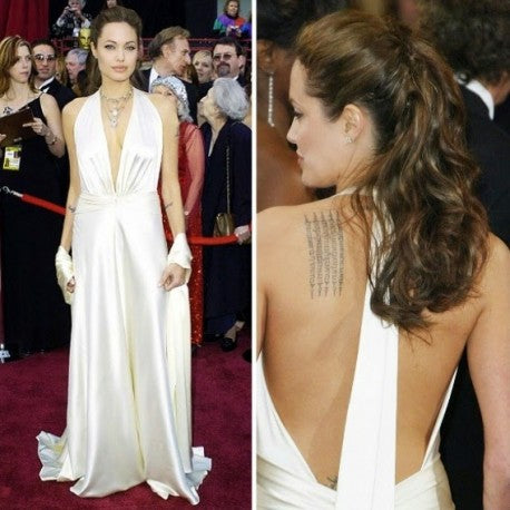 Ivory Angelina Jolie Halter V Neck Dress Satin Prom Celebrity Red Carpet Evening Gown Dress Oscars