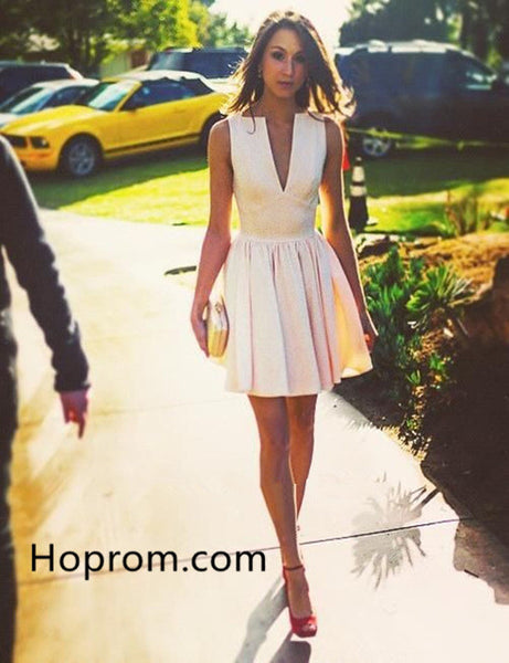 White Deep V Neck Homecoming Dress, Sexy Simple Homecoming Dress