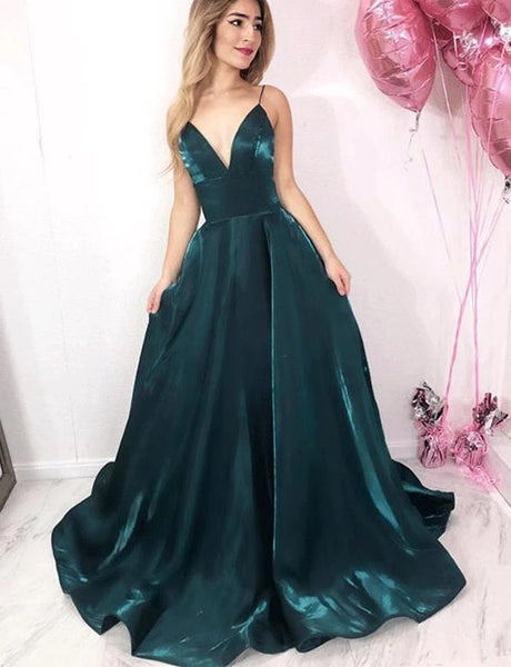Spaghetti Straps Green Prom Dresses Simple Evening Formal Dress