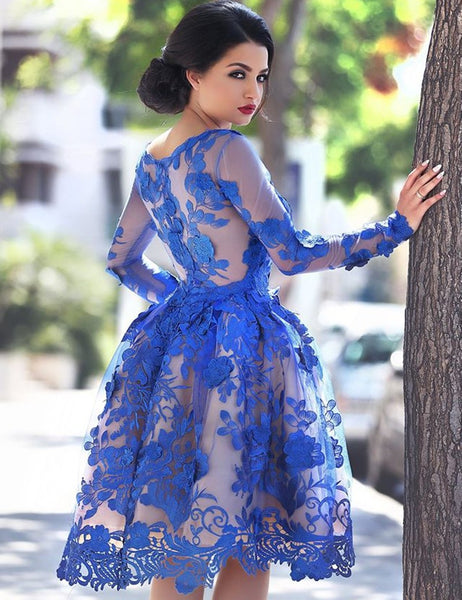 Royal Blue Prom Dresses,Lace Prom Dress,Short Evening Dress